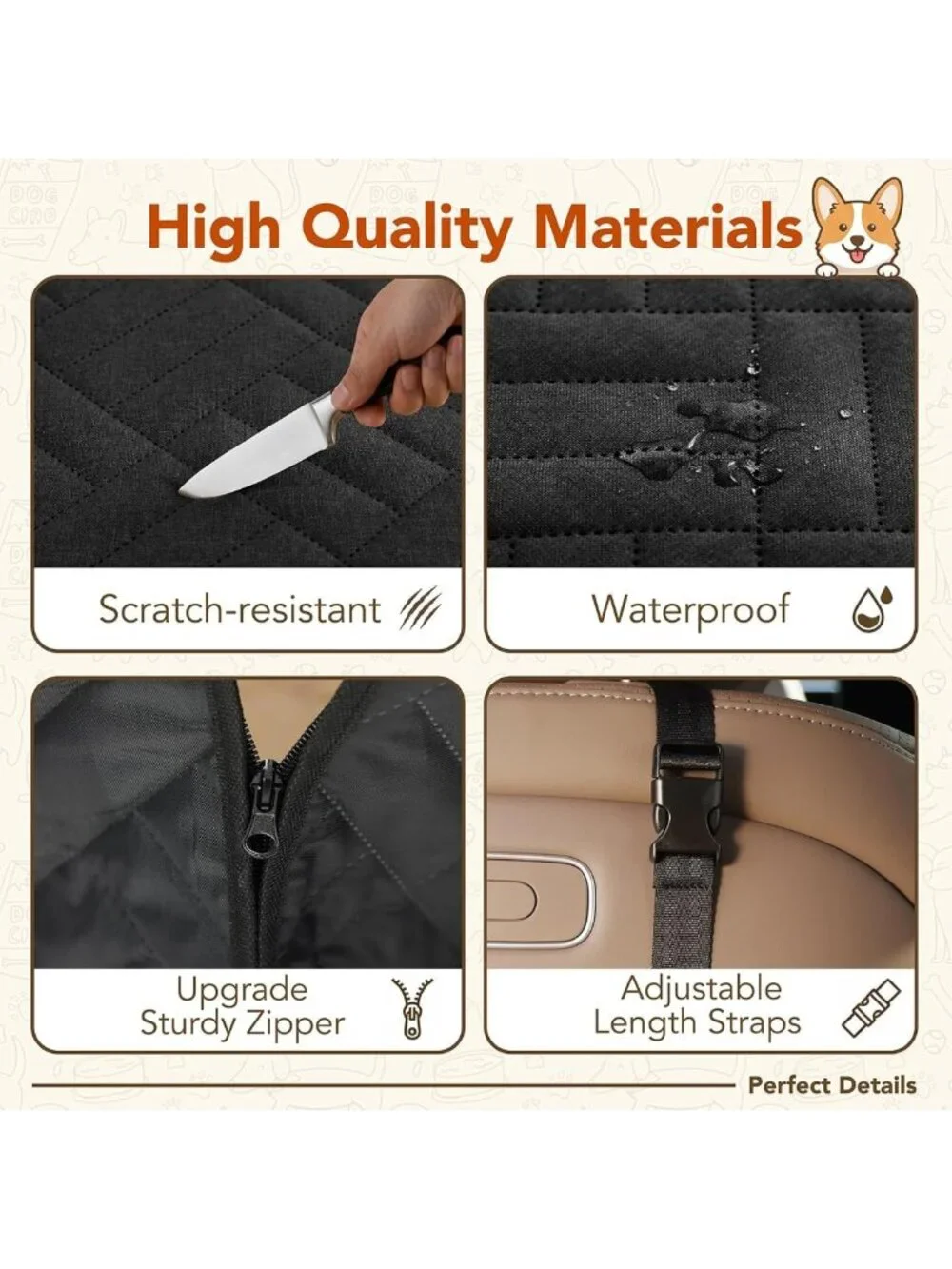 Waterproof Dog Car Seat Cover Hammock, Hard Bottom, Heavy-Duty for 400lbs Pets